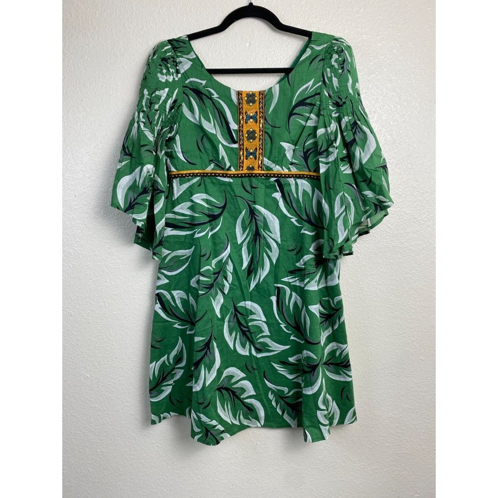 Anthropologie Vanessa Virginia Embroidered Dress Womens size 0 Floral Green Boho
